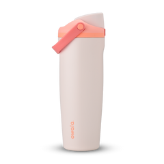 FreeSip Sway 32oz, light cream white tumbler with coral peach flip cap and carry loop