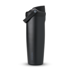 FreeSip Sway 32oz, matte black tumbler with black flip cap and dark carry loop; monochrome finish
